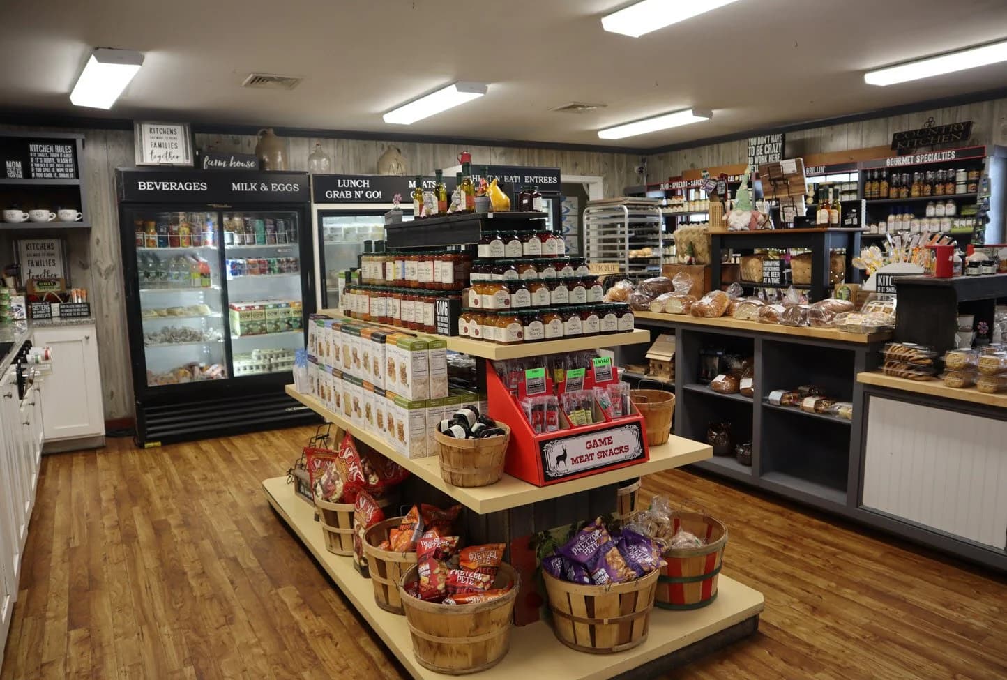 Food gift items on display at Lewis Farms country store